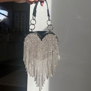 Poster Girl Rhinstone Fringe Heart Purse Bag